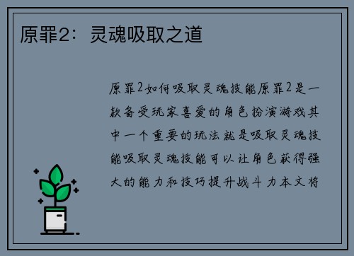 原罪2：灵魂吸取之道