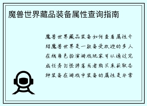 魔兽世界藏品装备属性查询指南